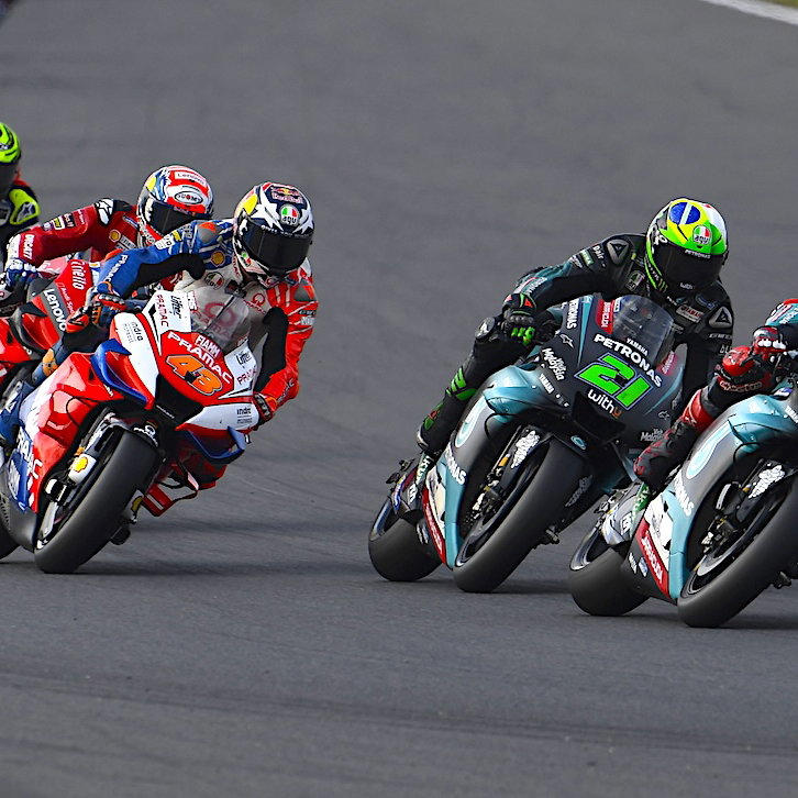 Fabio Quartararo leads fellow satellite racers at the start of the 2019 Japanese MotoGP
